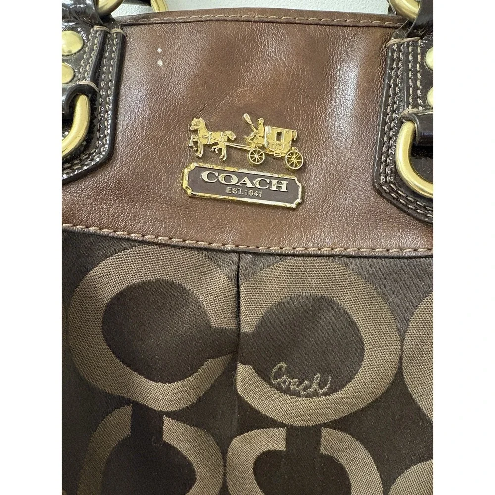 Coach Madison Sabrina Satchel Chocolate Brown Op Art Signature Shoulder Bag